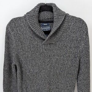 American Rag Medium Shawl Collar 100% Cotton Gray Heather Ribbed Sleeve Sweater
